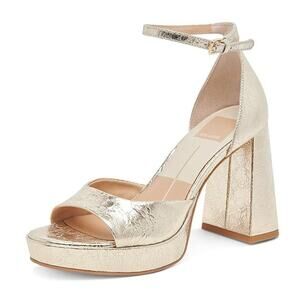 Dolce Vita Womens Pandro Platform Heel Sandal US 7.5 Gold Distressed Leather GUC